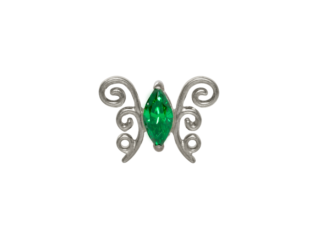 TOPO TITÂNIO 0.9 (1.2MM) - BORBOLETA C/ ZIRCÔNIA VERDE