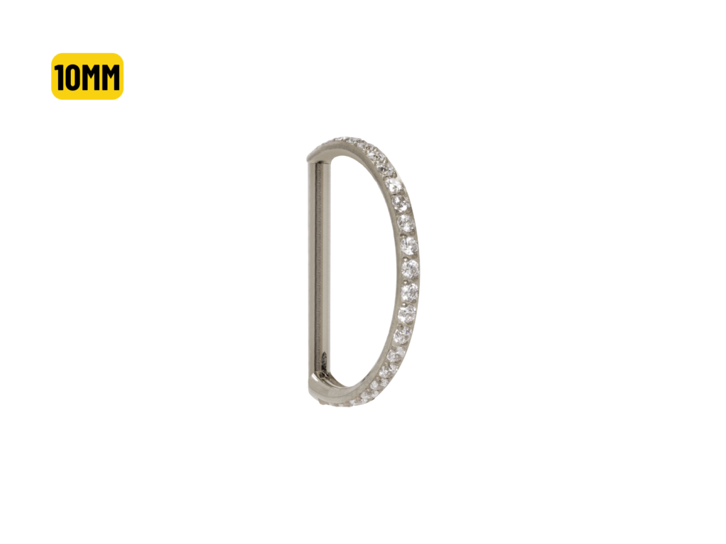 MEIA ARGOLA CLICKER TITÂNIO INTEIRA C/ PEDRA - 10MM