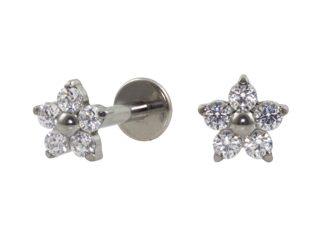 LABRET TITÂNIO R/I FLOR C/ ZIRCÔNIA MINI