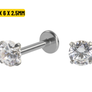 LABRET TITÂNIO R/I C/ ZIRCÔNIA - 1.2 X 6 X 2.5MM