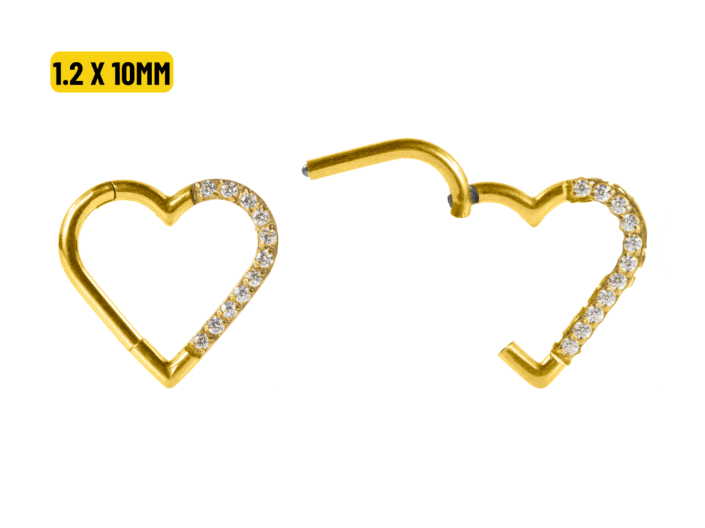 HEART AÇO PVD CLICKER CRAVEJADO 1.2 X 10MM - LADO ESQUERDO