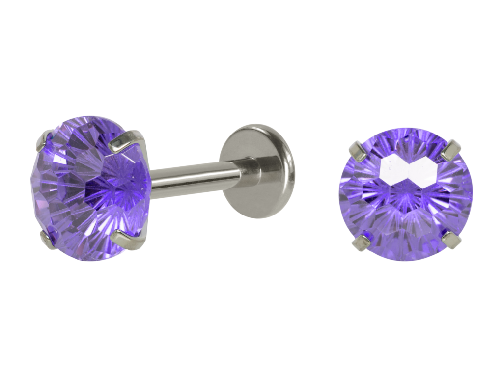 LABRET TITÂNIO R/I C/ ZIRCÔNIA LILÁS - 1.2 X 8 X 6MM