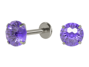 LABRET TITÂNIO R/I C/ ZIRCÔNIA LILÁS – 1.2 X 8 X 6MM