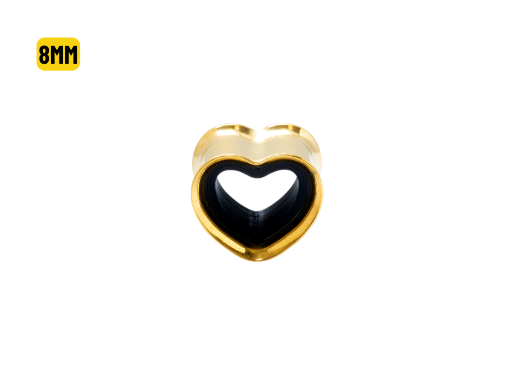 ALARGADOR PLUG CORAÇÃO AÇO PVD GOLD / F: BLACK - 8MM