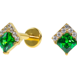 LABRET TITÂNIO PVD GOLD R/I QUADRADO C/ ZIRCÔNIA - VERDE