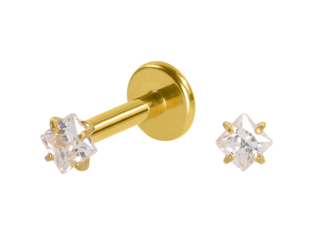 LABRET AÇO PVD PUSH PIN C/ ZIRCÔNIA QUADRADA - 1.2 X 8 X 3MM