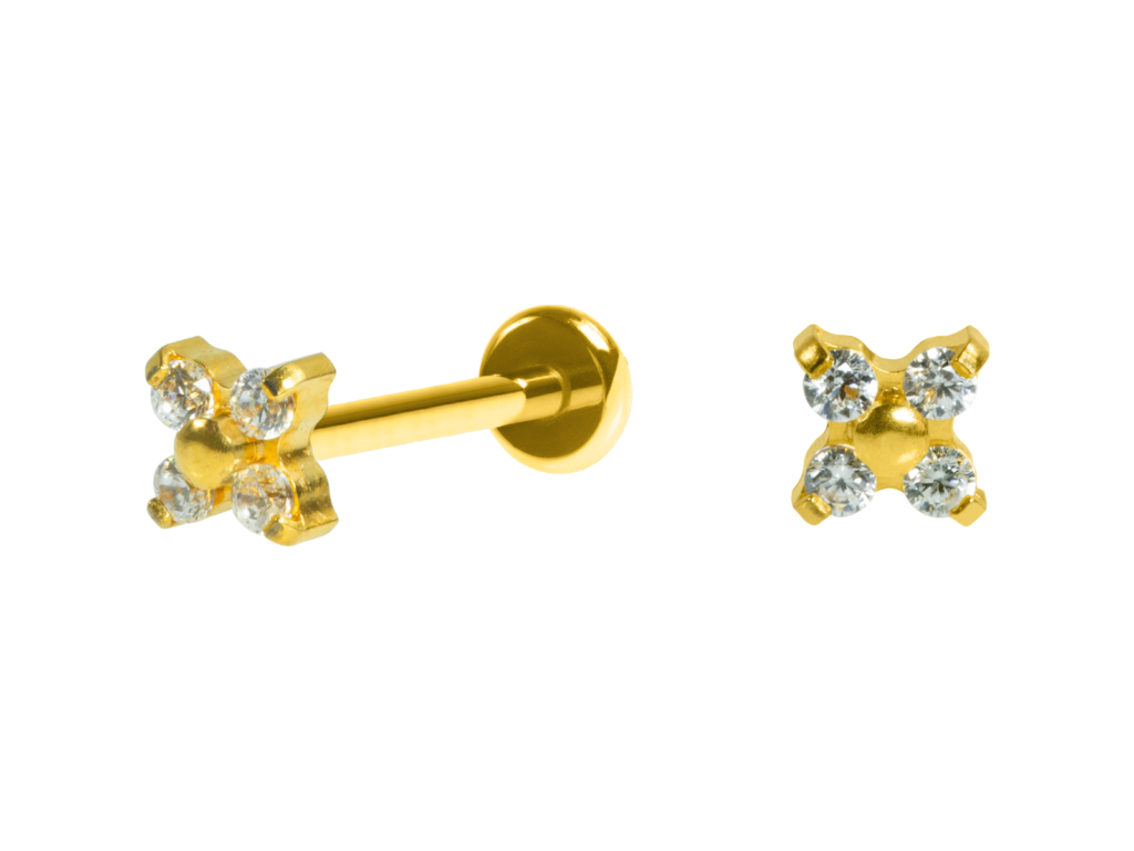 LABRET TITÂNIO R/I FLOR 4 PÉTALAS - PVD GOLD