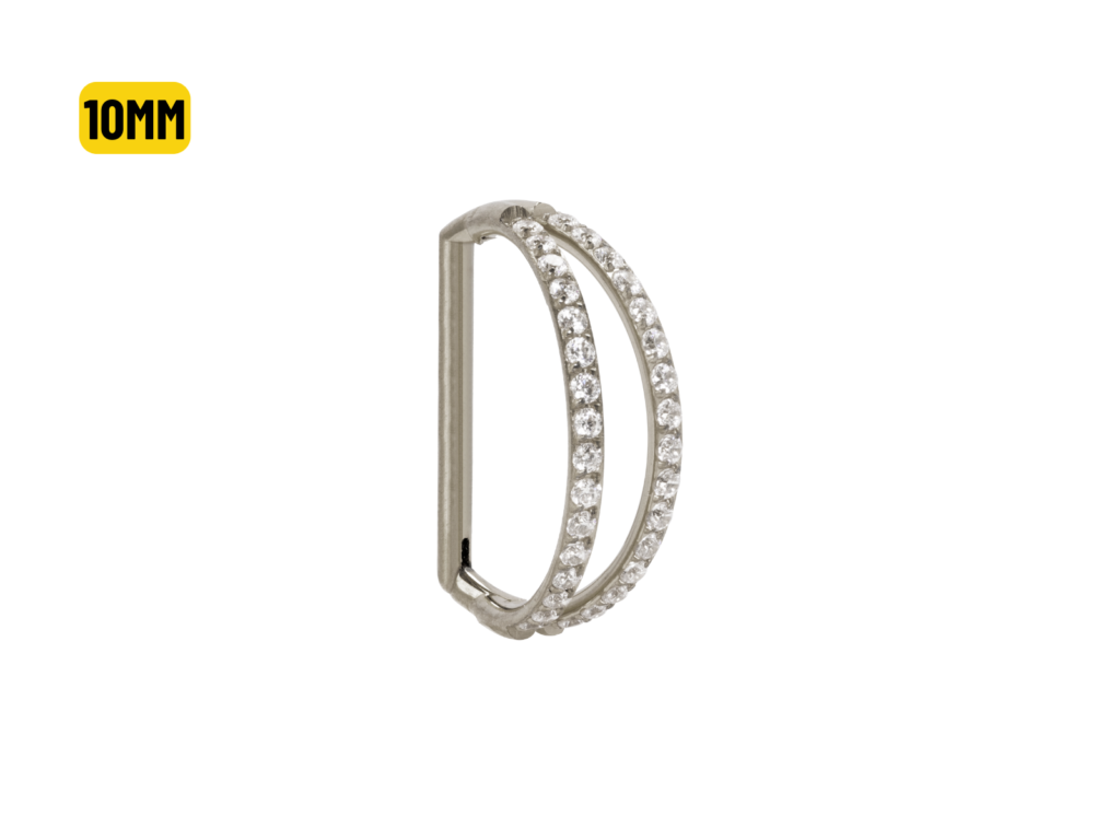 MEIA ARGOLA CLICKER TITÂNIO 2 FILEIRAS C/ PEDRA - 10MM