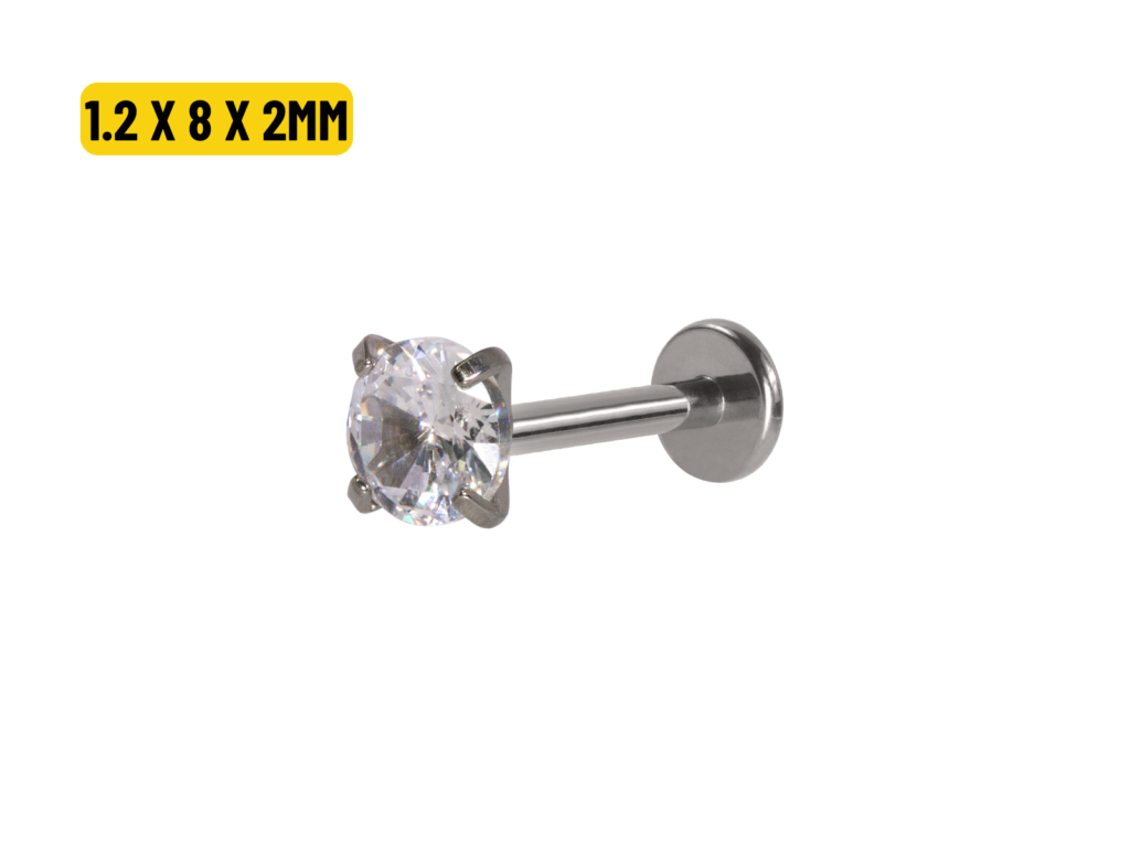 LABRET AÇO R/I C/ ZIRCÔNIA - 1.2 X 8 X 2MM