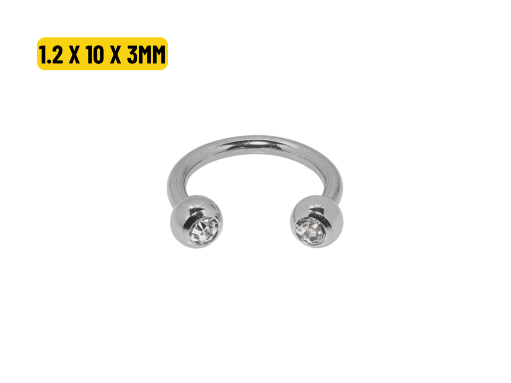 FERRADURA TITÂNIO NATURAL C/ STRASS 1.2 X 10 X 3MM