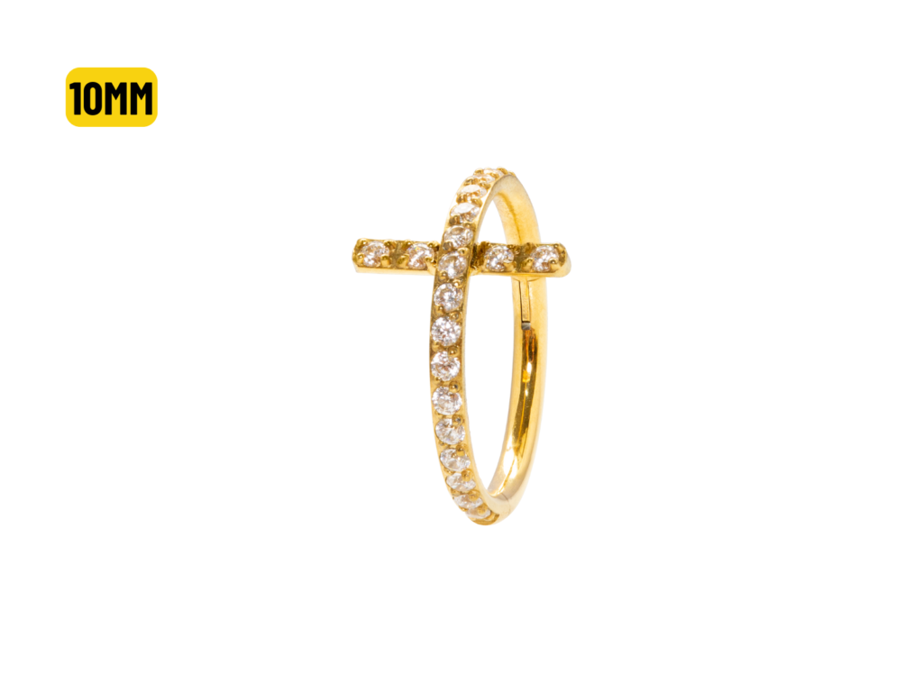 SEGMENTO CLICKER TITÂNIO PVD GOLD CRUZ CRAVEJADA - 10MM