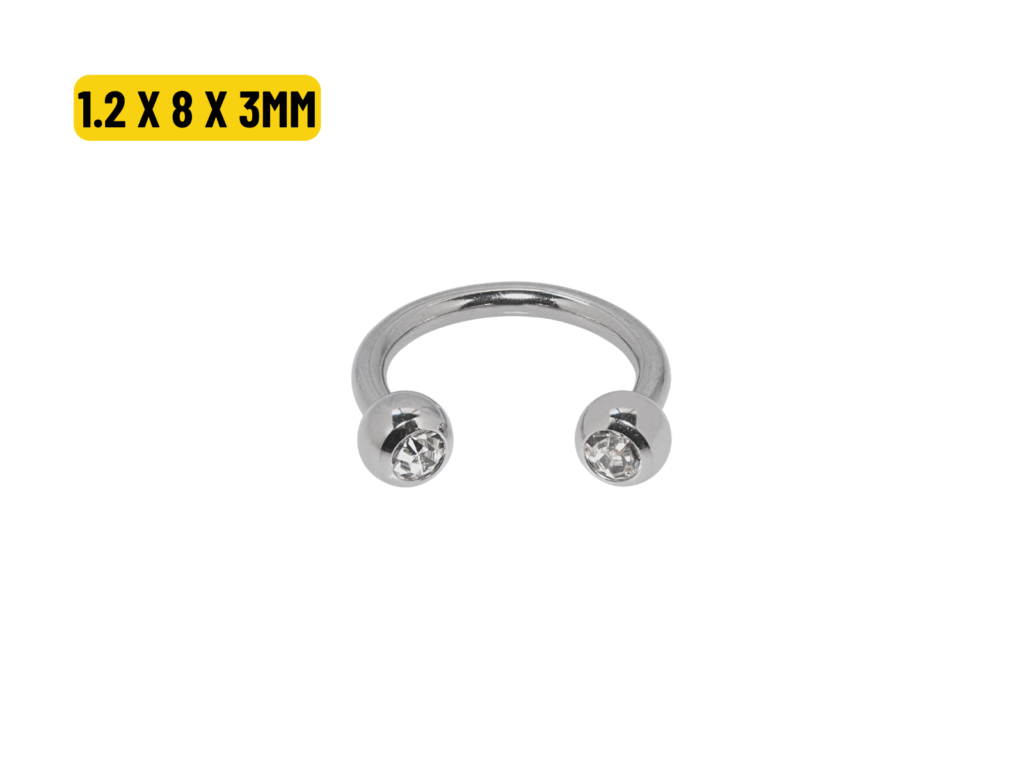 FERRADURA TITÂNIO NATURAL C/ STRASS 1.2 X 8 X 3MM