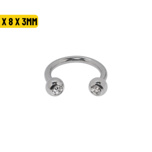FERRADURA TITÂNIO NATURAL C/ STRASS 1.2 X 8 X 3MM