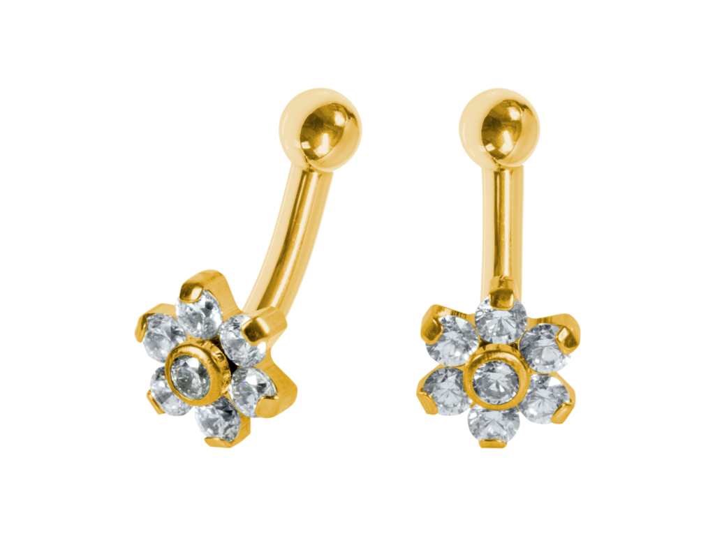 MICRO CURVO TITÂNIO PVD GOLD R/I FLOR CRAVEJADA