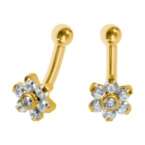 MICRO CURVO TITÂNIO PVD GOLD R/I FLOR CRAVEJADA