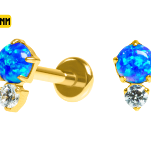 LABRET TITÂNIO PVD GOLD R/I 2 PEDRAS OPALA/ ZIRCÔNIA - AZUL