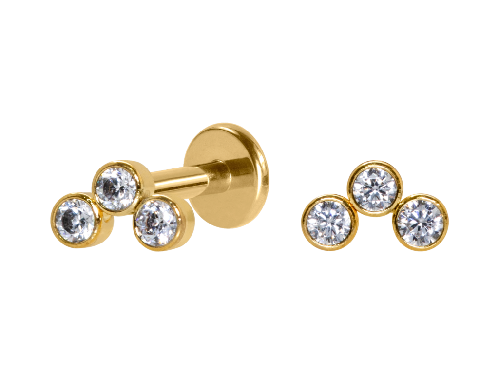 LABRET AÇO PVD R/I MINI CLUSTER 3 PEDRAS