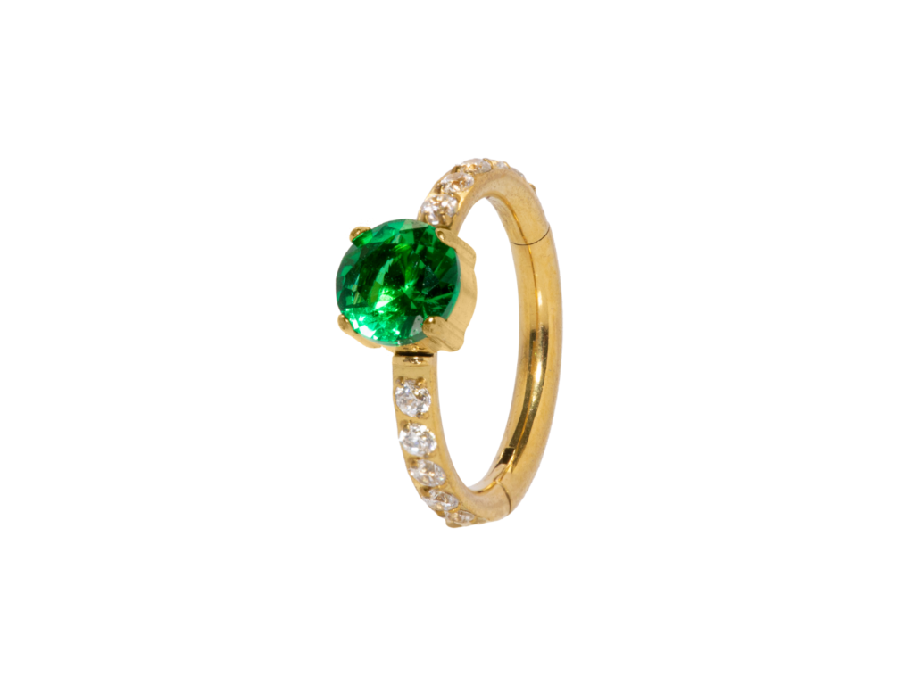 SEGMENTO CLICKER TITÂNIO PVD C/ ZIRCÔNIA CRISTAL/ VERDE - 1.2 X 8MM