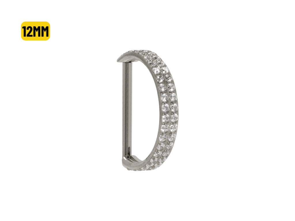MEIA ARGOLA CLICKER TITÂNIO 2 FILEIRAS C/ PEDRA - 12MM