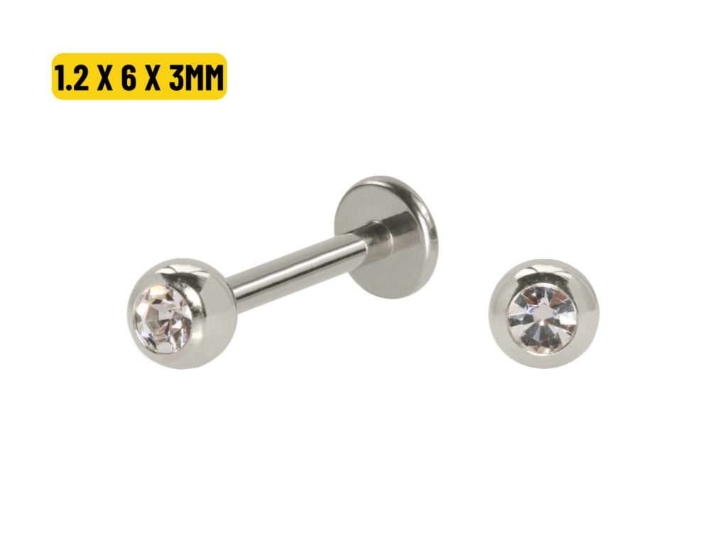 LABRET AÇO C/ STRASS - 1.2 X 6 X 3MM