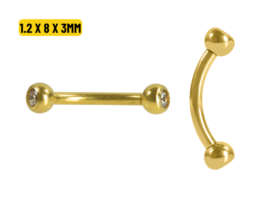 MICRO CURVO TITÂNIO PVD GOLD R/I C/ STRASS - 1.2 X 8 X 3MM