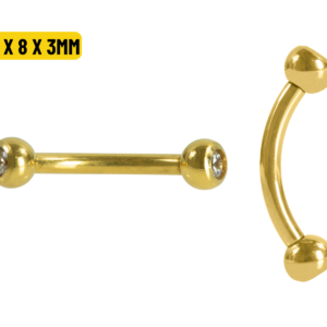MICRO CURVO TITÂNIO PVD GOLD R/I C/ STRASS - 1.2 X 8 X 3MM