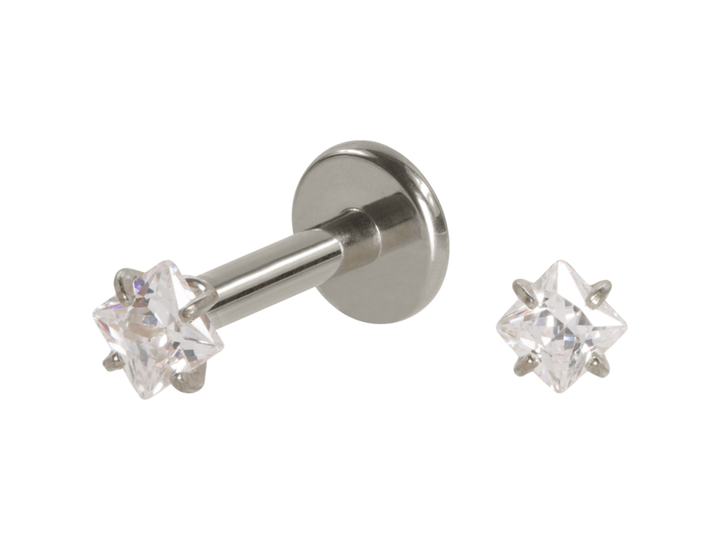 LABRET AÇO PUSH PIN C/ ZIRCÔNIA QUADRADA - 1.2 X 8 X 3MM