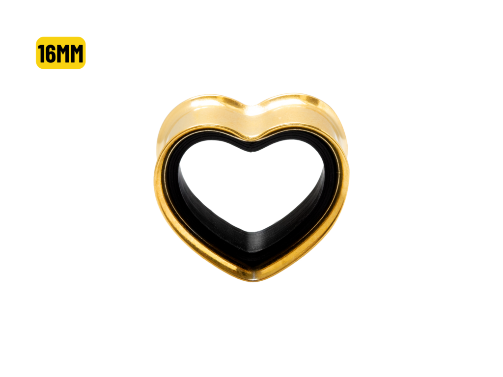 ALARGADOR PLUG CORAÇÃO AÇO PVD GOLD / F: BLACK - 16MM