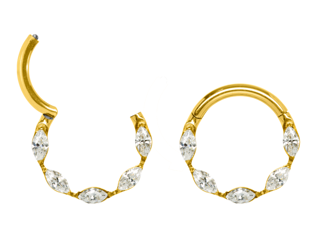 SEGMENTO CLICKER TITÂNIO PVD GOLD FRONTAL C/ ZIRCÔNIA