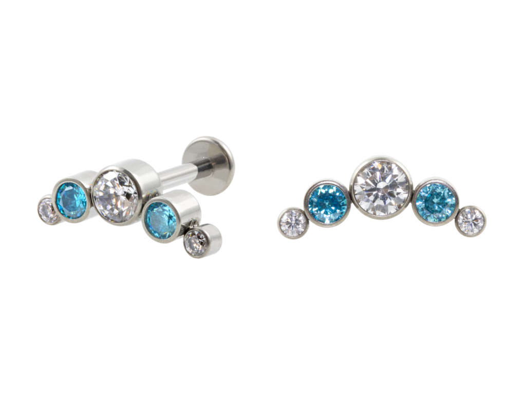 LABRET TITÂNIO R/I CLUSTER 5 PEDRAS - CRISTAL / AZUL