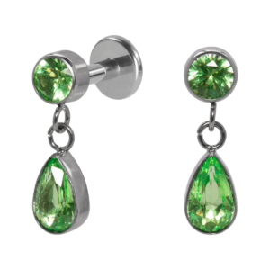 LABRET TITÂNIO R/I C/ PINGENTE ZIRCÔNIA VERDE - 1.2 X 6MM