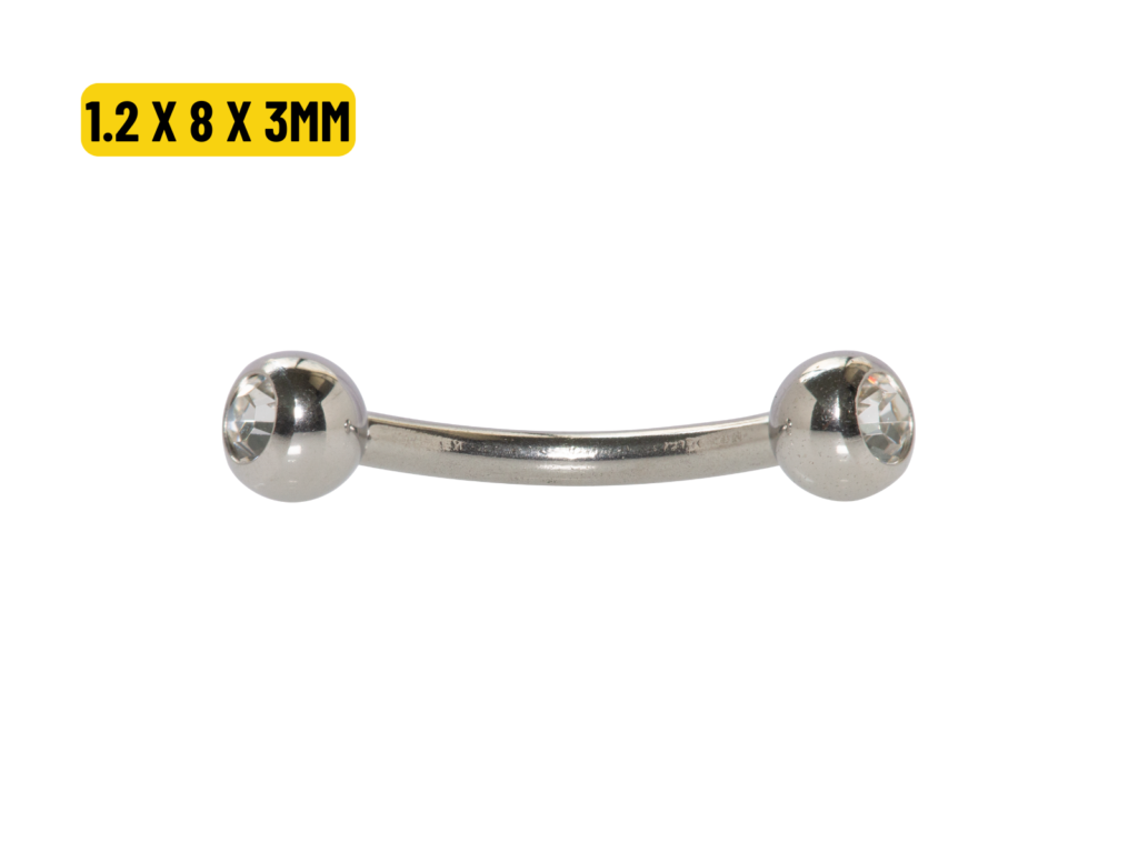 MICRO CURVO AÇO C/ STRASS - 1.2 X 8 X 3MM