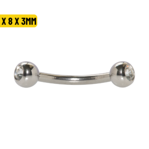 MICRO CURVO AÇO C/ STRASS - 1.2 X 8 X 3MM