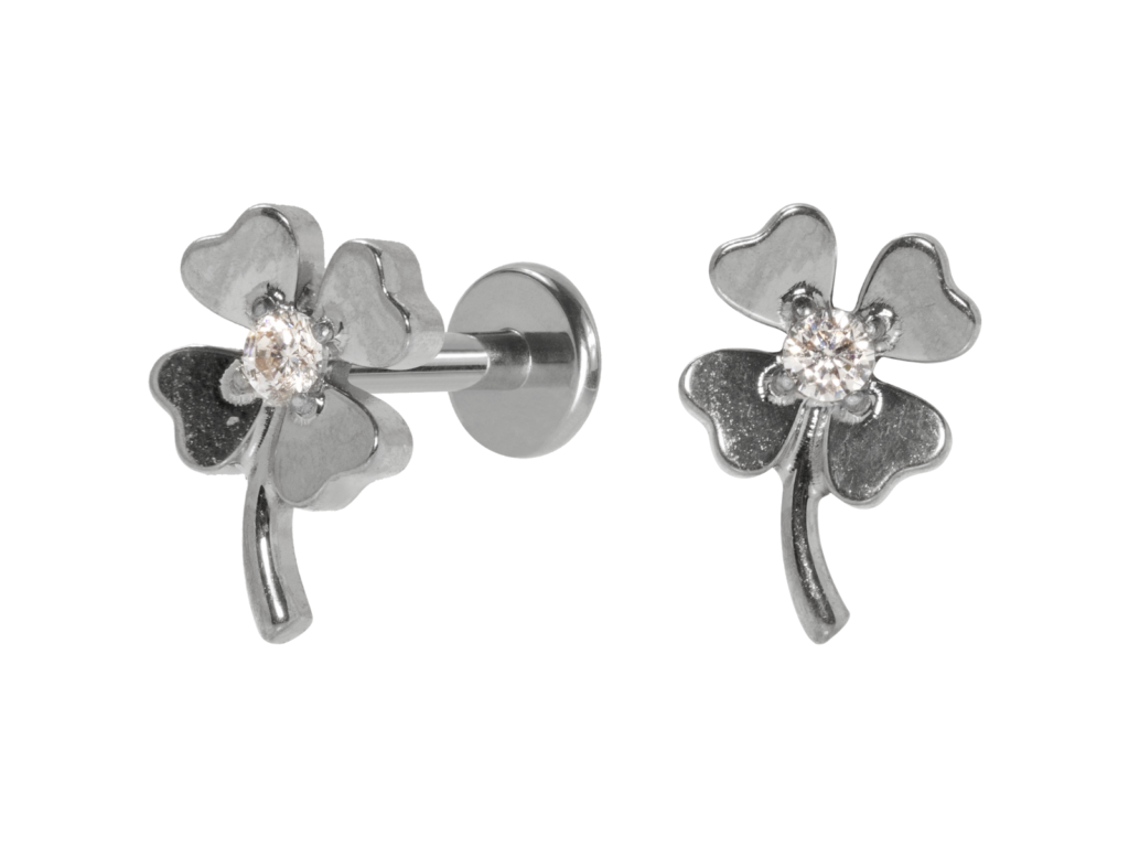 LABRET AÇO R/I TREVO QUATRO FOLHAS C/ ZIRCÔNIA