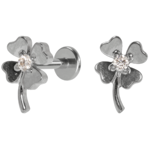 LABRET AÇO R/I TREVO QUATRO FOLHAS C/ ZIRCÔNIA