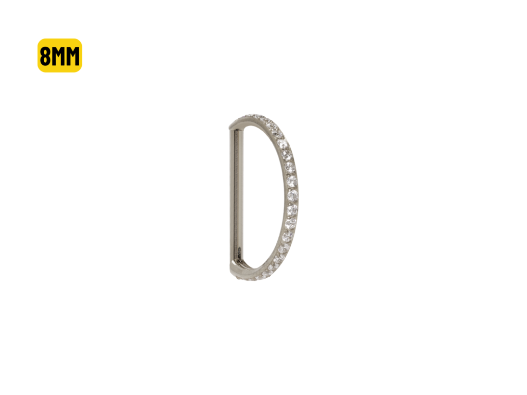 MEIA ARGOLA CLICKER TITÂNIO INTEIRA C/ PEDRA - 8MM