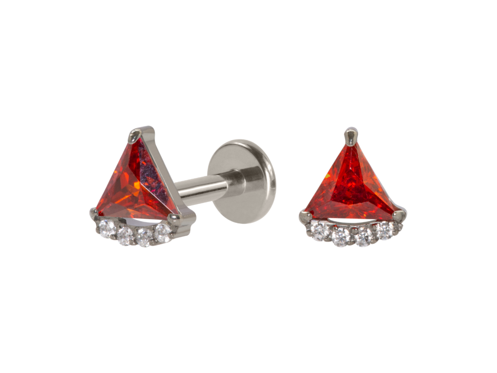 LABRET TITÂNIO R/I TRIÂNGULO C/ ZIRCÔNIA VERMELHO