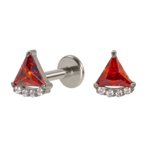 LABRET TITÂNIO R/I TRIÂNGULO C/ ZIRCÔNIA VERMELHO