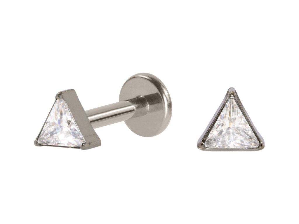 LABRET TITÂNIO PUSH PIN TRIÂNGULO C/ ZIRCÔNIA - 1.6MM