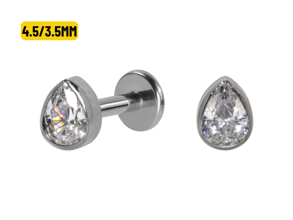 LABRET TITÂNIO R/I GOTA C/ PEDRA CRAV. INGLESA 4.5/3.5MM