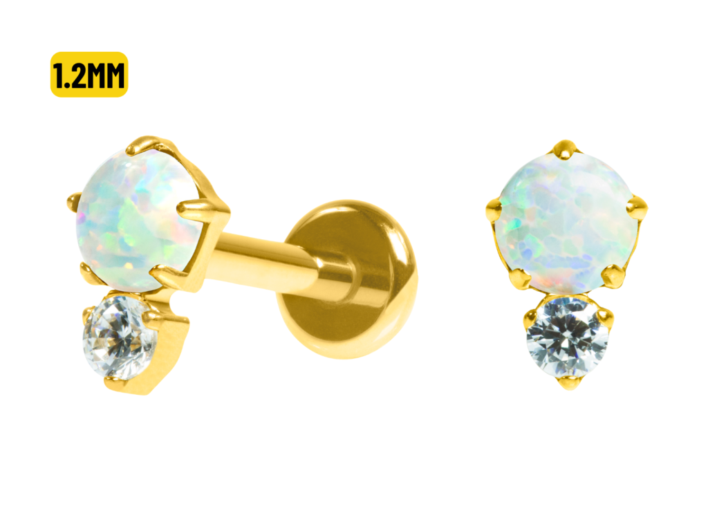 LABRET TITÂNIO PVD GOLD R/I 2 PEDRAS OPALA/ ZIRCÔNIA -BOREAL