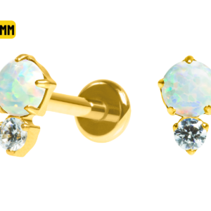 LABRET TITÂNIO PVD GOLD R/I 2 PEDRAS OPALA/ ZIRCÔNIA -BOREAL