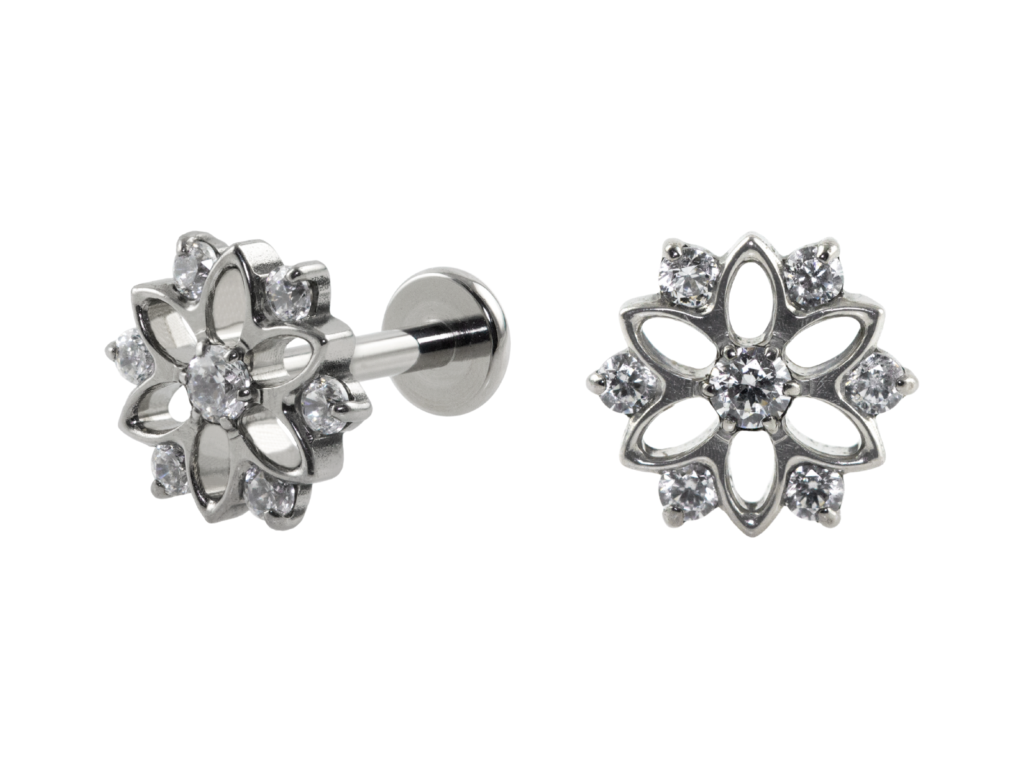 LABRET TITÂNIO R/I FLOR MANDALA C/ PEDRA