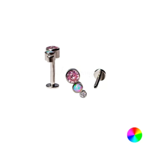 LABRET TITÂNIO R/I 3 PEDRAS MULTICOLOR - ROSA