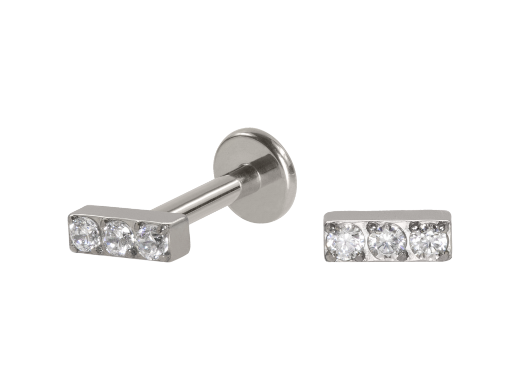 LABRET TITÂNIO PUSH PIN BARRA 3 PEDRAS