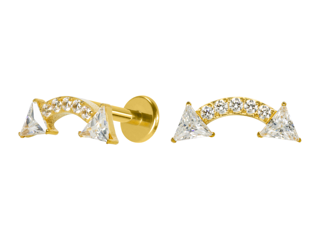 LABRET TITÂNIO PVD GOLD R/I FLECHA C/ ZIRCÔNIA