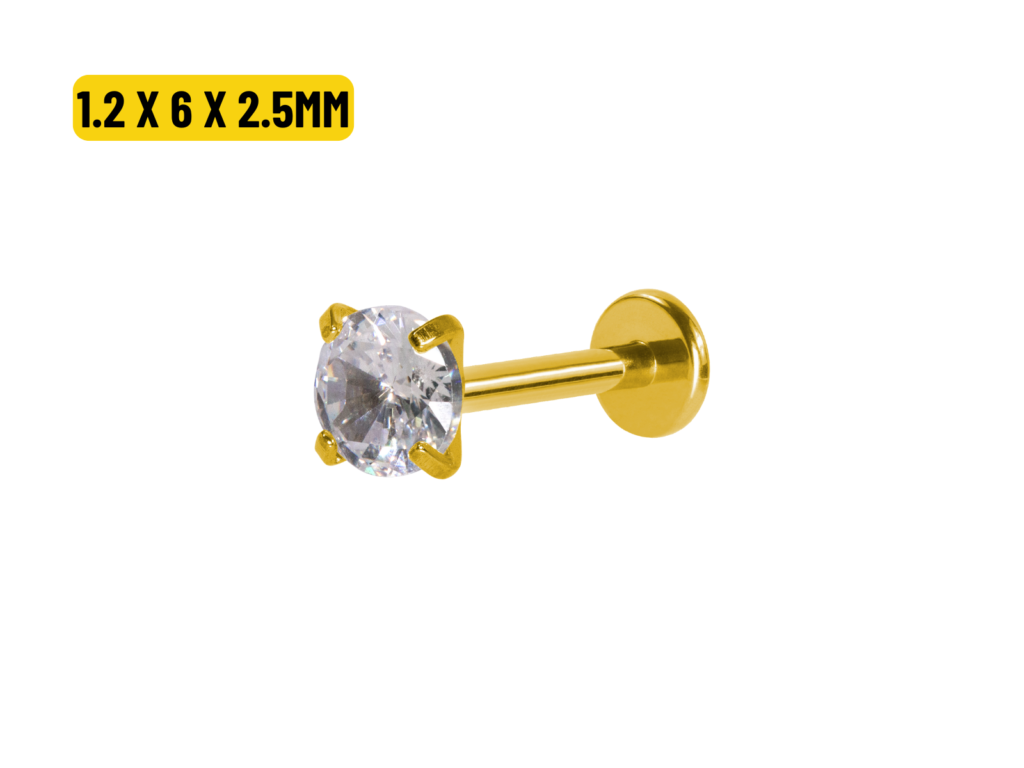 LABRET AÇO PVD GOLD R/I C/ ZIRCÔNIA - 1.2 X 6 X 2.5MM