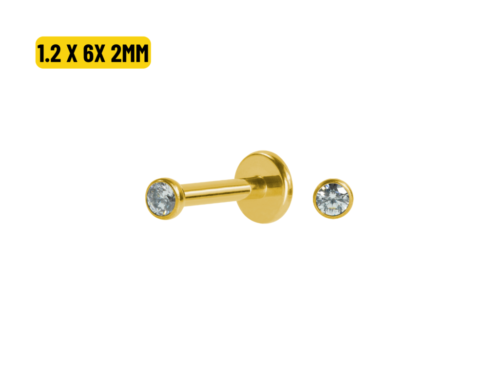 LABRET AÇO PVD R/I C/ ZIRCÔNIA CRAV. INGLESA - 1.2X6X2MM