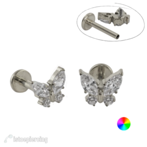 LABRET TITÂNIO R/I BORBOLETA C/ ZIRCÔNIA MOD2 - NATURAL