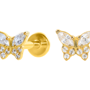LABRET TITÂNIO PVD GOLD R/I BORBOLETA C/ PEDRA MINI